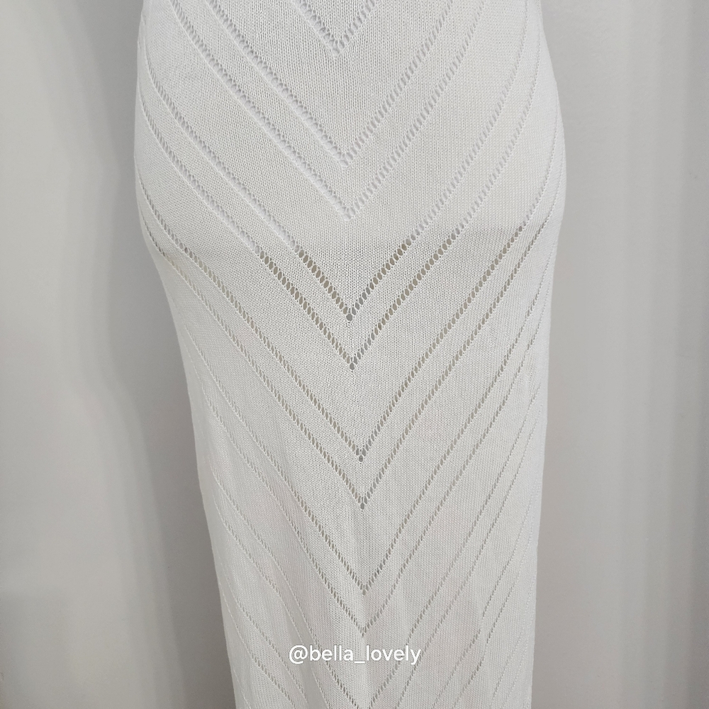 NWT! Elegant White Sweater Knit Sheer Maxi Dress Coverup - Picture 9 of 11